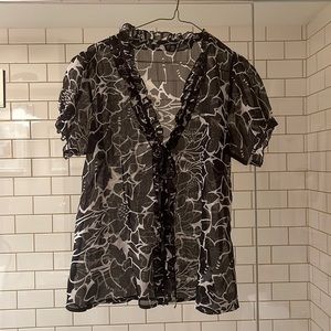 Black and white Chiffon blouse with ribbon detail